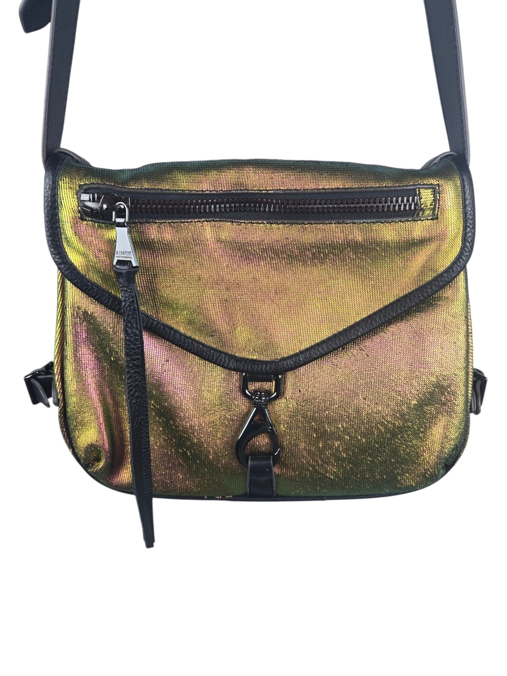 Aimee Kestenberg Sequin Crossbody Bag Iridescent Leather Trim Multicolor